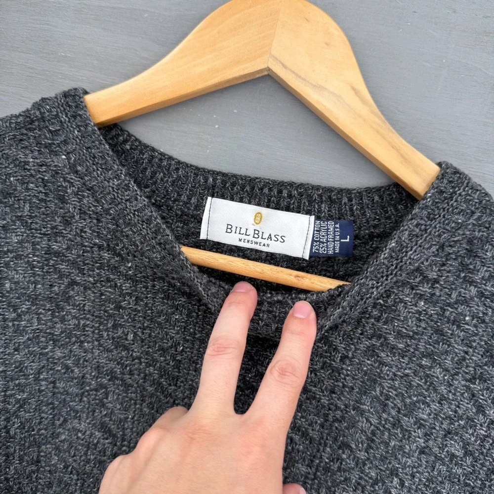 Vintage Bill Blass Sweater Charcoal Gray Chunky Knit Cotton Blend Pullover Large